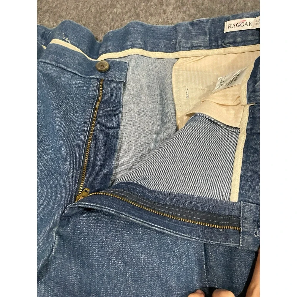 Haggar Jeans Mens 42x30 Blue Denim‎ Pleated Straight Leg Classic NEW WITH TAGS!!